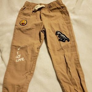 Boys khaki jogger style dino and emoji  5t